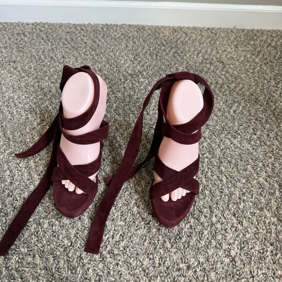 Michael Kors Strappy Lace Up Platform Sandals Heels 39.5 US 9 Burgundy Italy - Picture 9 of 9